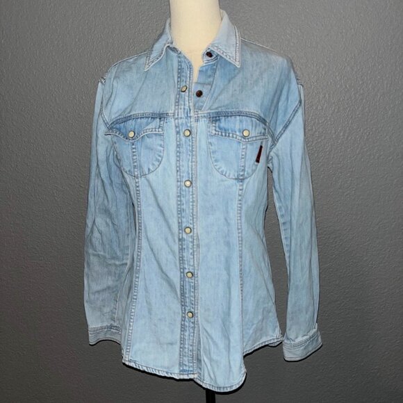 ROAM Premium Stitchworks Denim Western Shirt with Pearlescent Snap Buttons EUC S - Picture 1 of 11